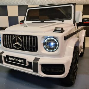 Mercedes G63 kinderauto 12V wit met zachte start voor 1 persoon