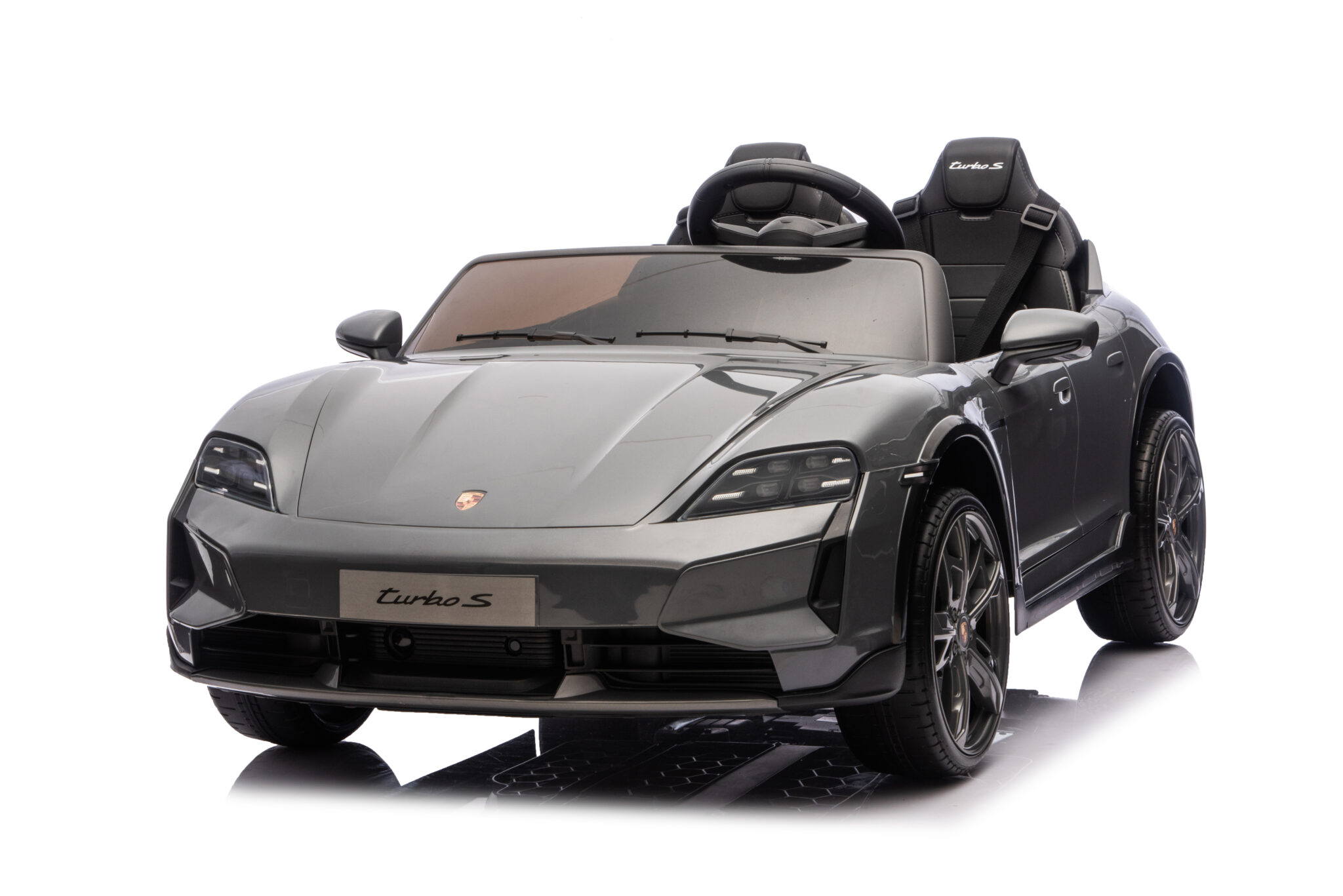 Porsche Taycan elektrische kinderauto voor 2 personen 24 volt grijs