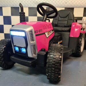 Roze kindertractor 12 volt met aanhanger